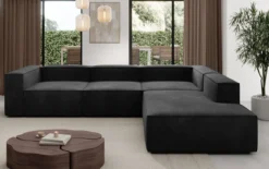 Designer Ecksofa Lesley mit langer Ottomane in Samt