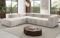 Designer Ecksofa Lesley mit langer Ottomane in Samt