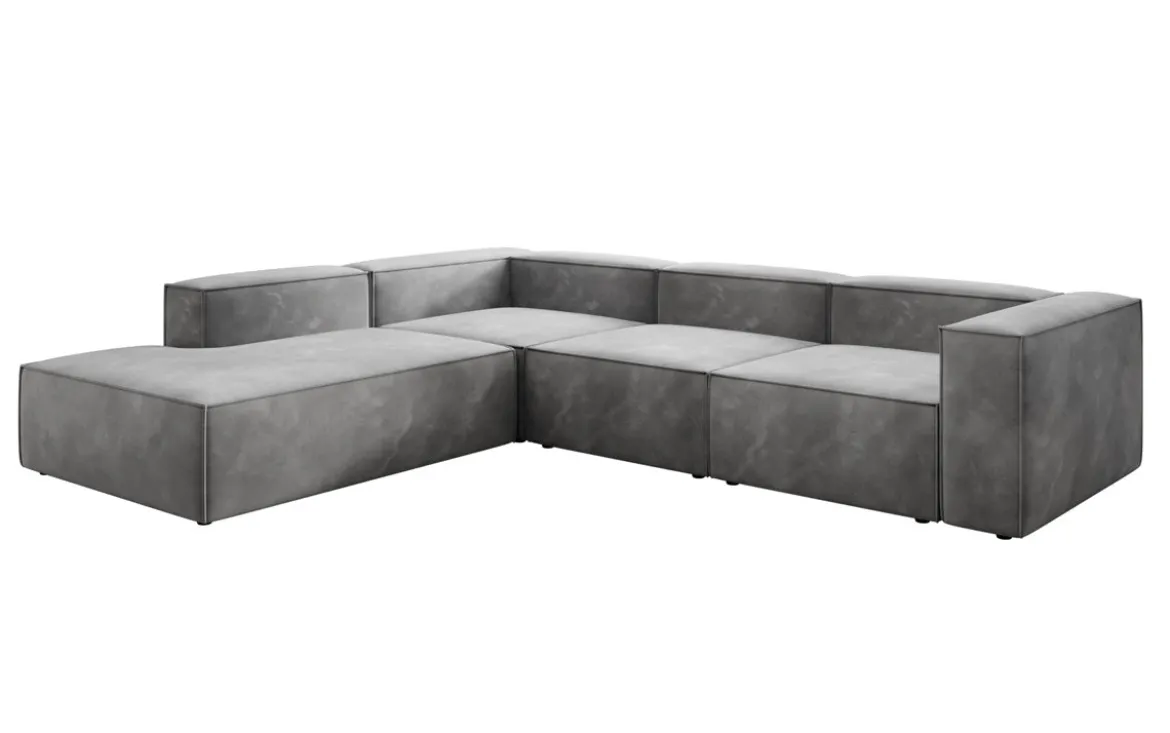 Designer Ecksofa Lesley mit langer Ottomane in Samt