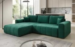 Designer Ecksofa Leveno mit Schlaf- und Klappfunktion in Samt