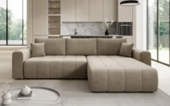 Designer Ecksofa Leveno mit Schlaf- und Klappfunktion in Samt