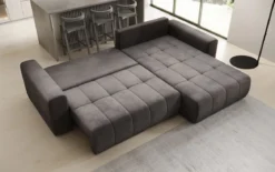 Designer Ecksofa Leveno mit Schlaf- und Klappfunktion in Samt