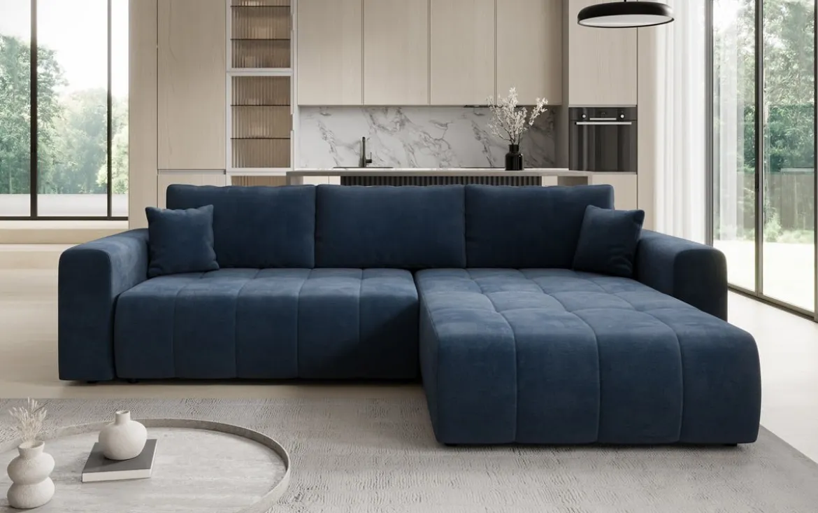 Designer Ecksofa Leveno mit Schlaf- und Klappfunktion in Samt