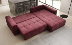 Designer Ecksofa Leveno mit Schlaf- und Klappfunktion in Samt