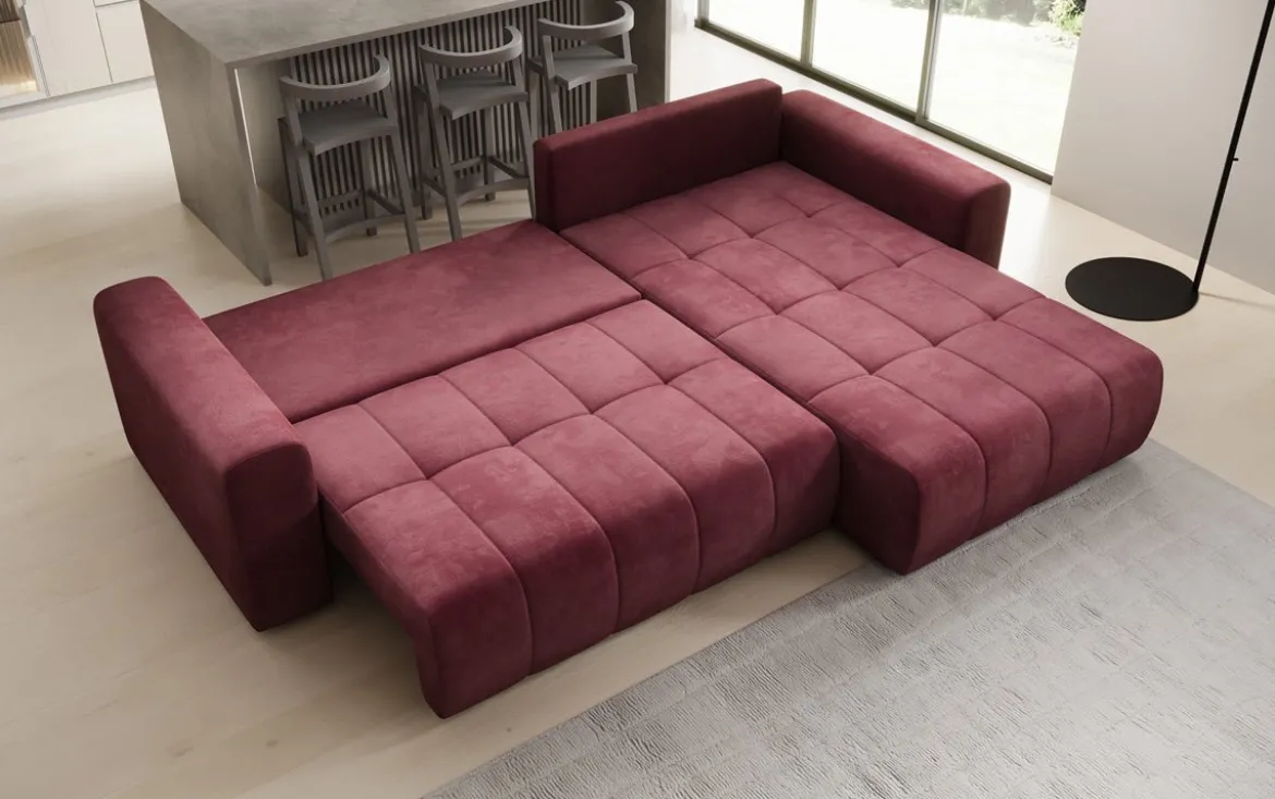 Designer Ecksofa Leveno mit Schlaf- und Klappfunktion in Samt