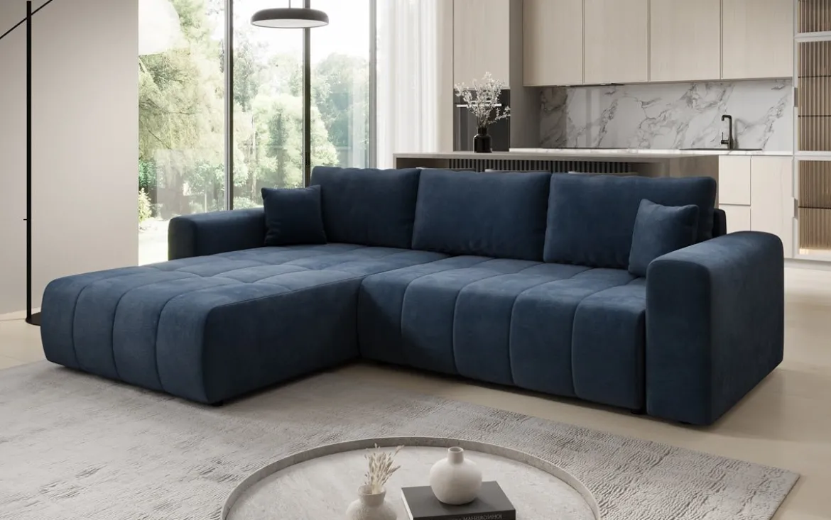 Designer Ecksofa Leveno mit Schlaf- und Klappfunktion in Samt