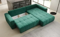 Designer Ecksofa Leveno mit Schlaf- und Klappfunktion in Samt