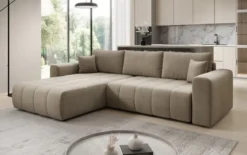 Designer Ecksofa Leveno mit Schlaf- und Klappfunktion in Samt