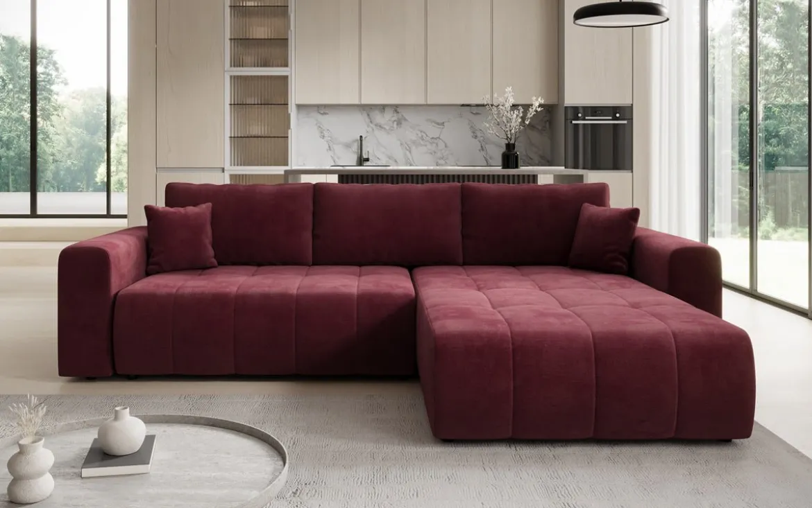 Designer Ecksofa Leveno mit Schlaf- und Klappfunktion in Samt