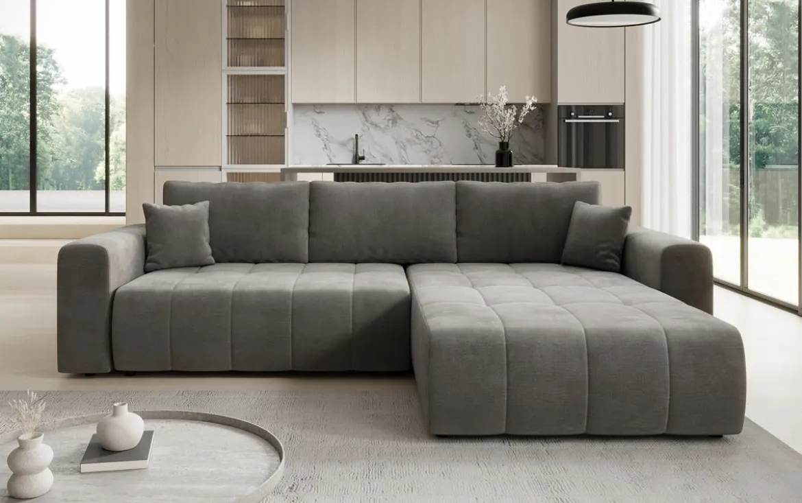 Designer Ecksofa Leveno mit Schlaf- und Klappfunktion in Samt