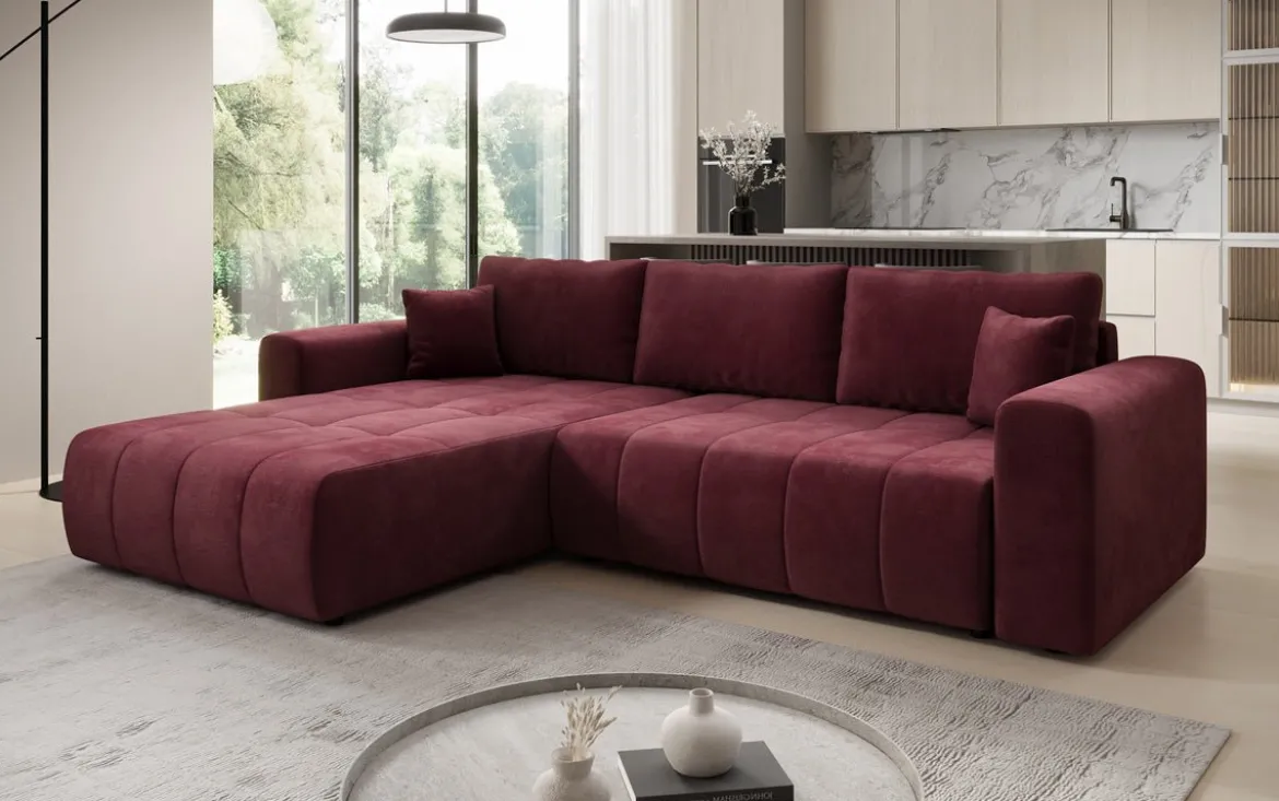 Designer Ecksofa Leveno mit Schlaf- und Klappfunktion in Samt