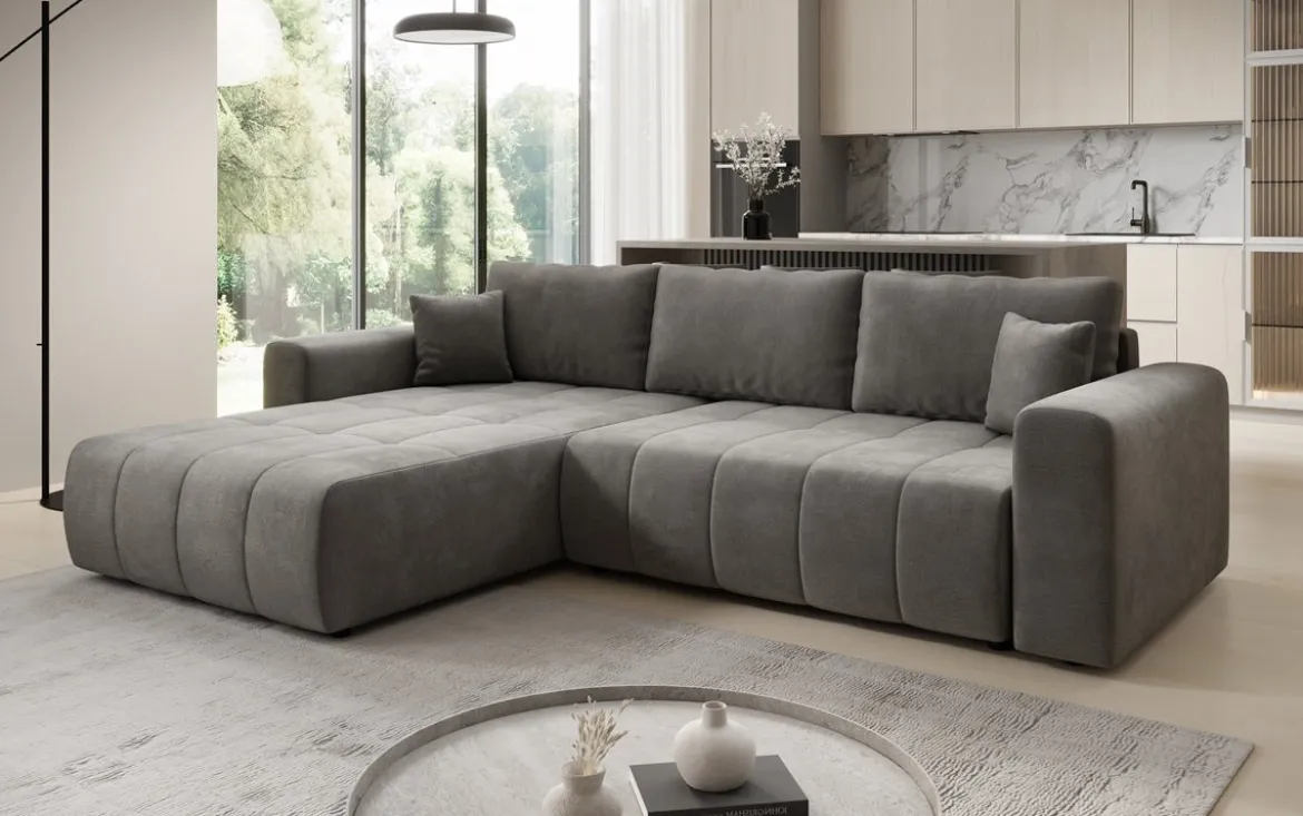 Designer Ecksofa Leveno mit Schlaf- und Klappfunktion in Samt