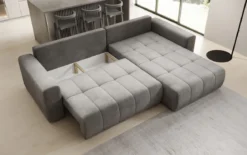Designer Ecksofa Leveno mit Schlaf- und Klappfunktion in Samt