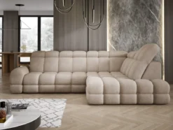 Designer Ecksofa Lima mit elektrischer Schlaffunktion in Bouclé
