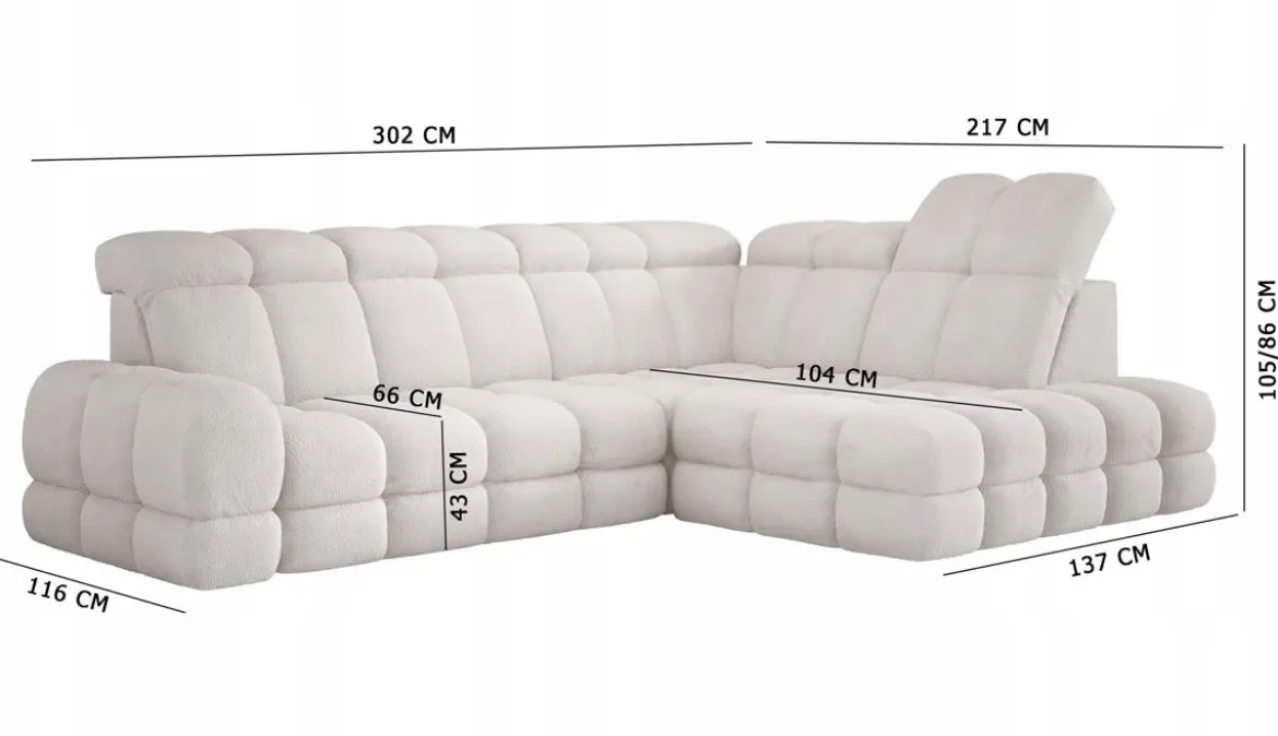 Designer Ecksofa Lima mit elektrischer Schlaffunktion in Bouclé