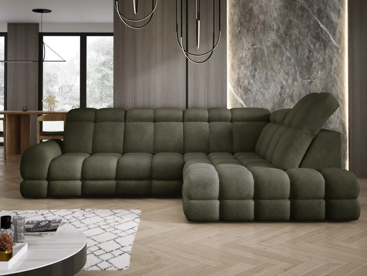 Designer Ecksofa Lima mit elektrischer Schlaffunktion in Bouclé