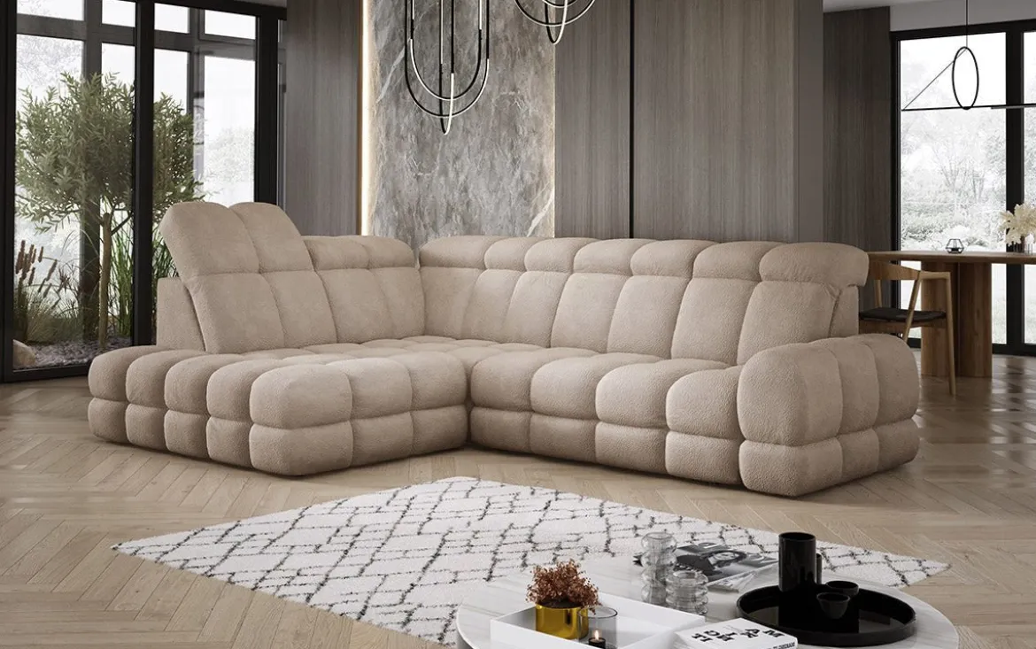 Designer Ecksofa Lima mit elektrischer Schlaffunktion in Bouclé