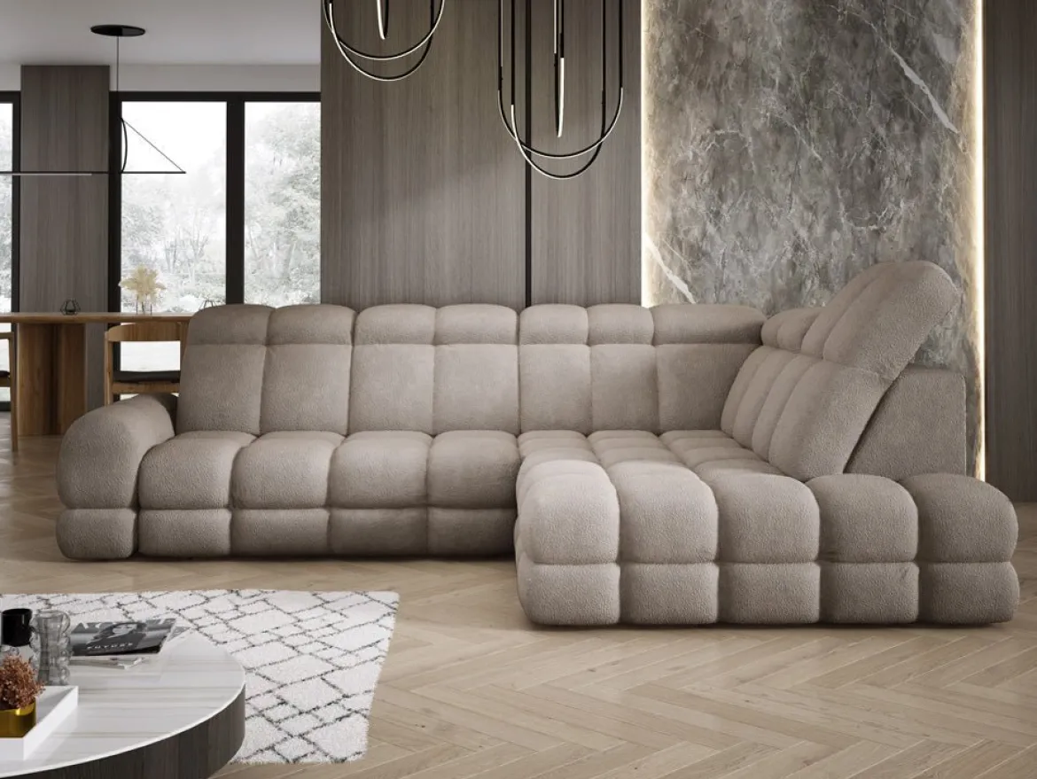 Designer Ecksofa Lima mit elektrischer Schlaffunktion in Bouclé