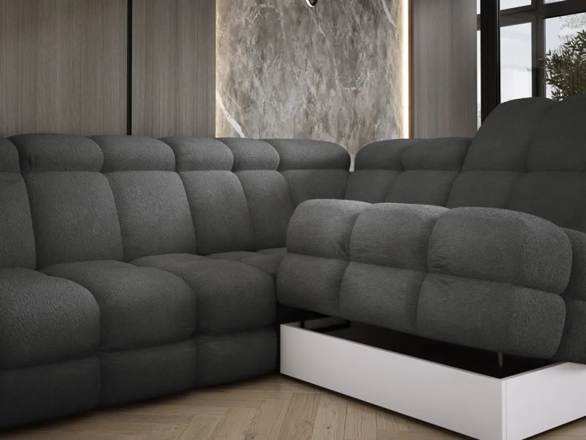 Designer Ecksofa Lima mit elektrischer Schlaffunktion in Bouclé