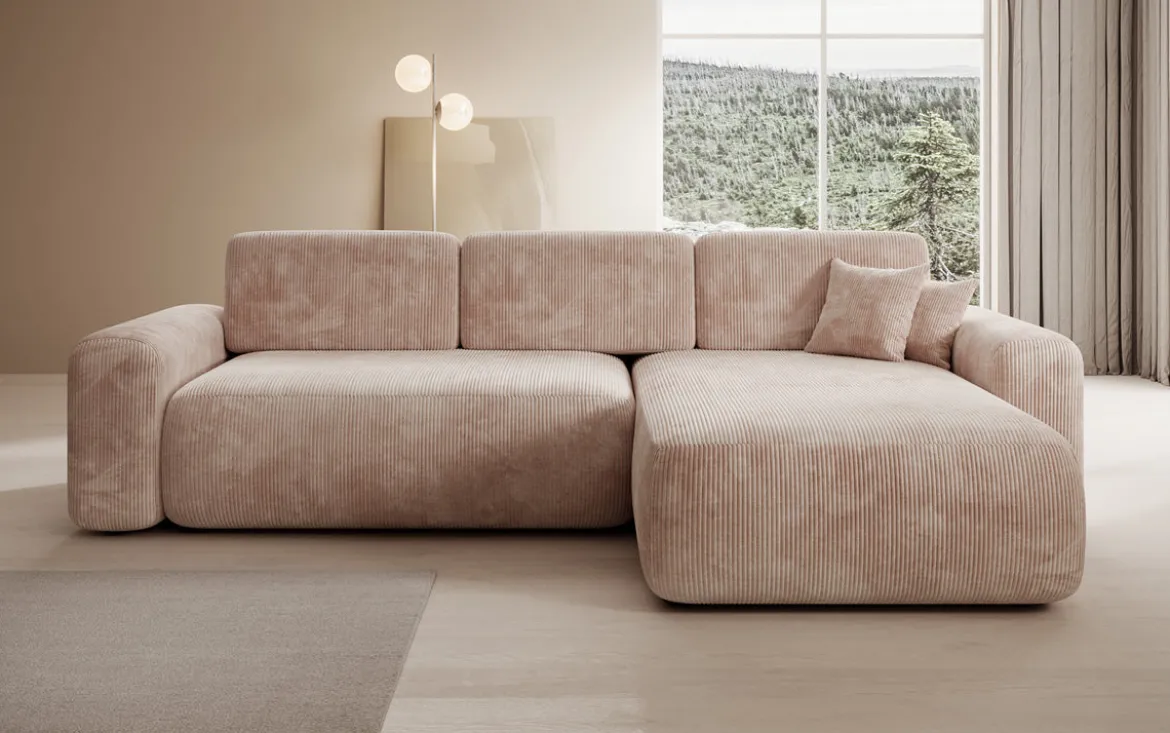 Designer Ecksofa Lola mit Schlaf- und Klappfunktion in Cord