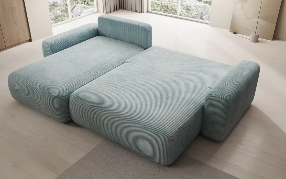 Designer Ecksofa Lola mit Schlaf- und Klappfunktion in Cord