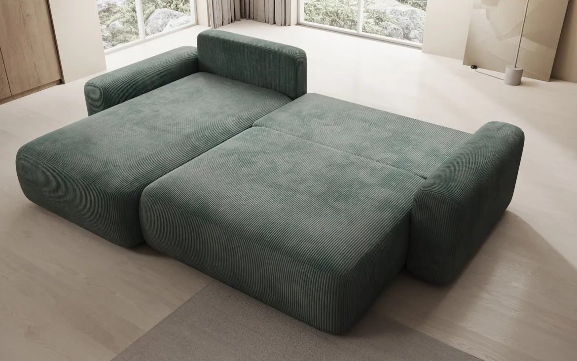 Designer Ecksofa Lola mit Schlaf- und Klappfunktion in Cord