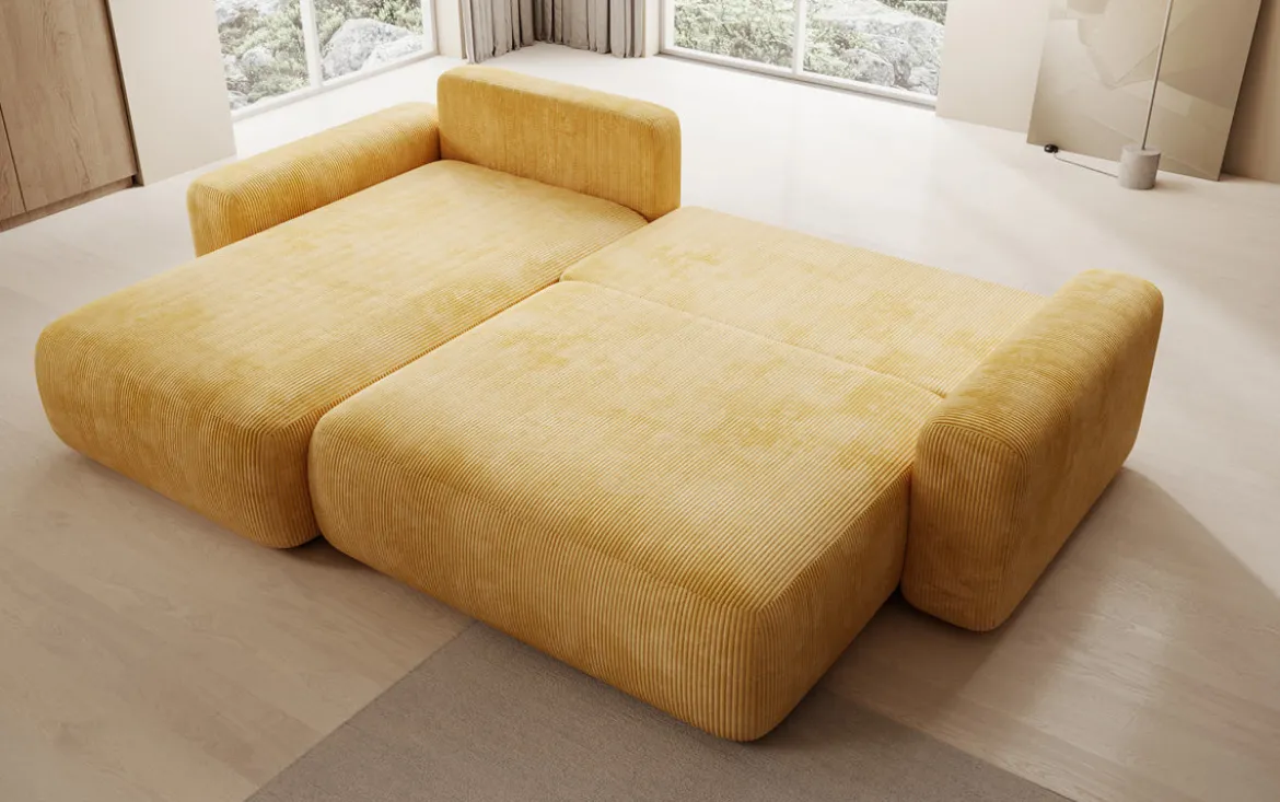 Designer Ecksofa Lola mit Schlaf- und Klappfunktion in Cord