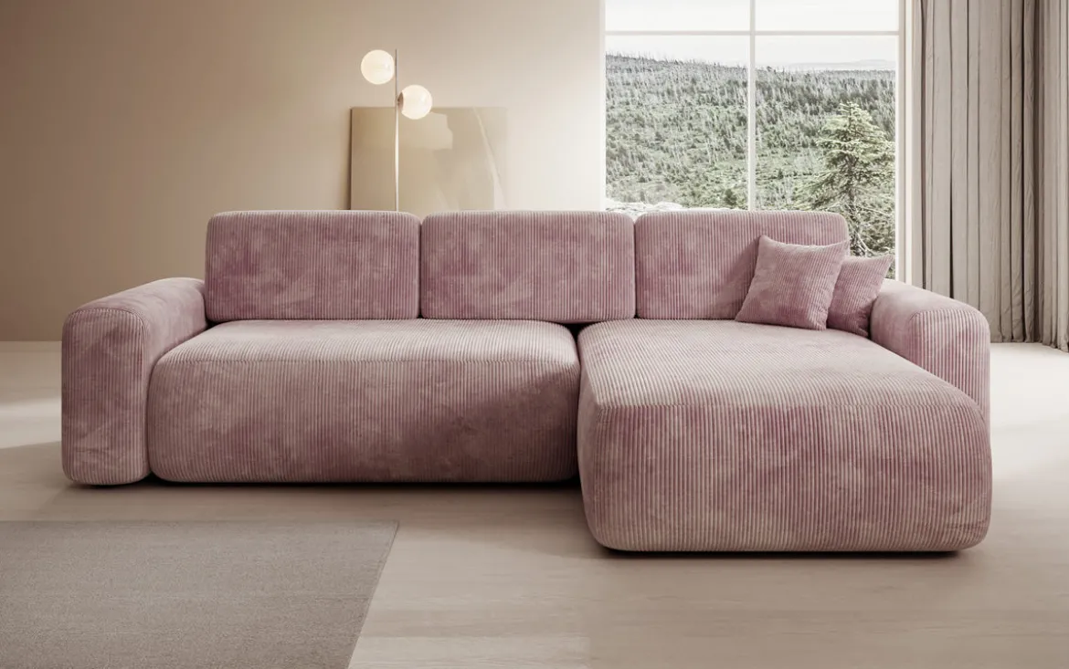 Designer Ecksofa Lola mit Schlaf- und Klappfunktion in Cord