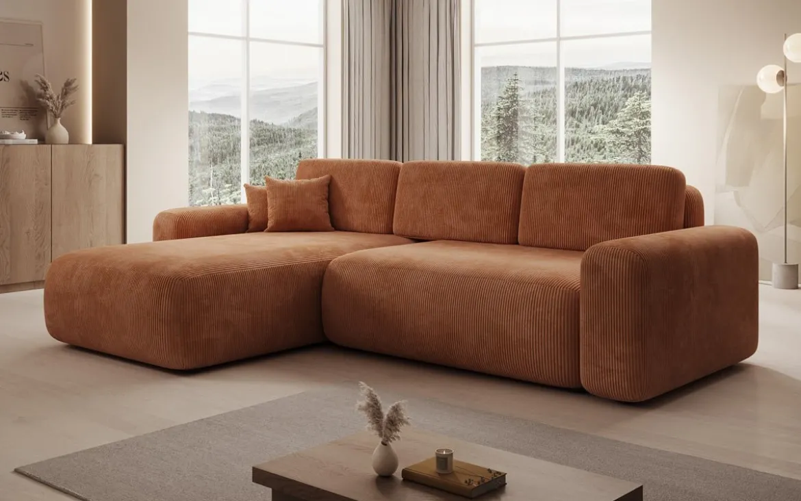 Designer Ecksofa Lola mit Schlaf- und Klappfunktion in Cord