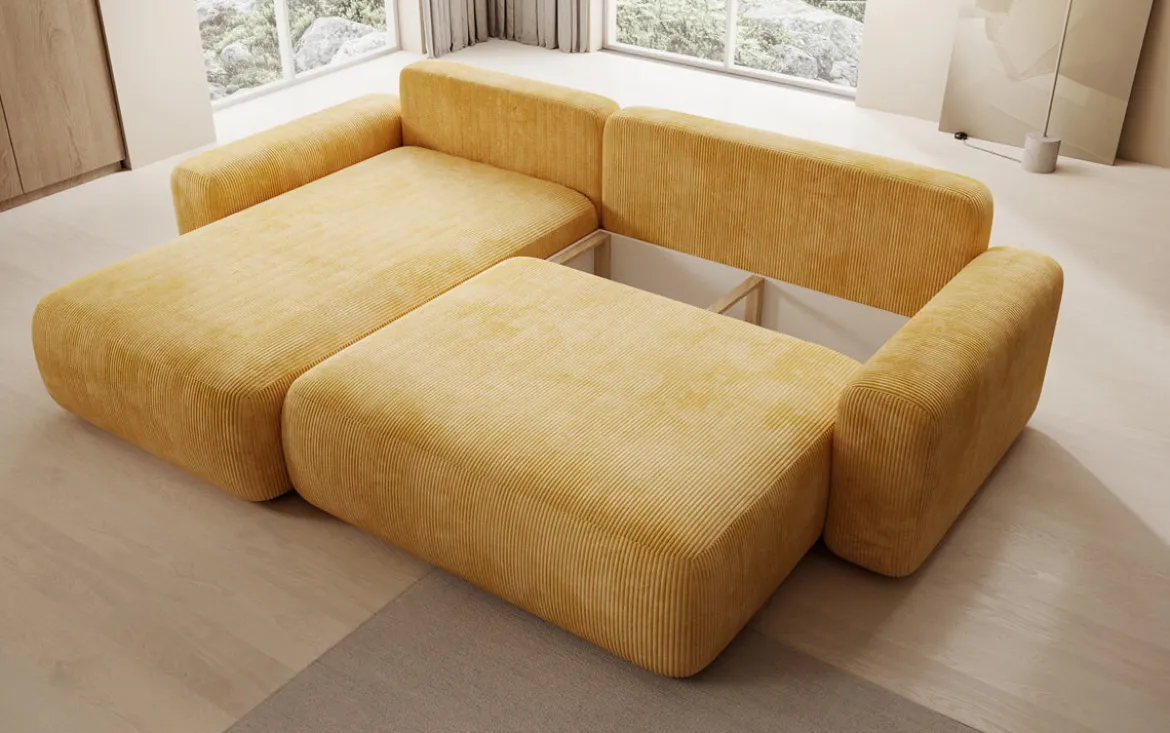 Designer Ecksofa Lola mit Schlaf- und Klappfunktion in Cord