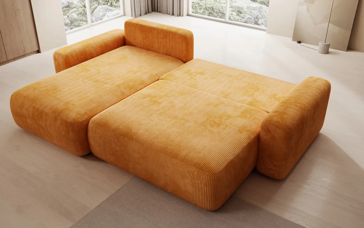 Designer Ecksofa Lola mit Schlaf- und Klappfunktion in Cord