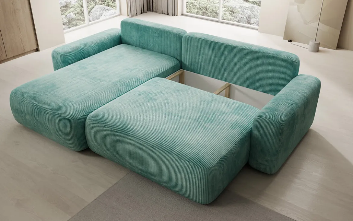 Designer Ecksofa Lola mit Schlaf- und Klappfunktion in Cord