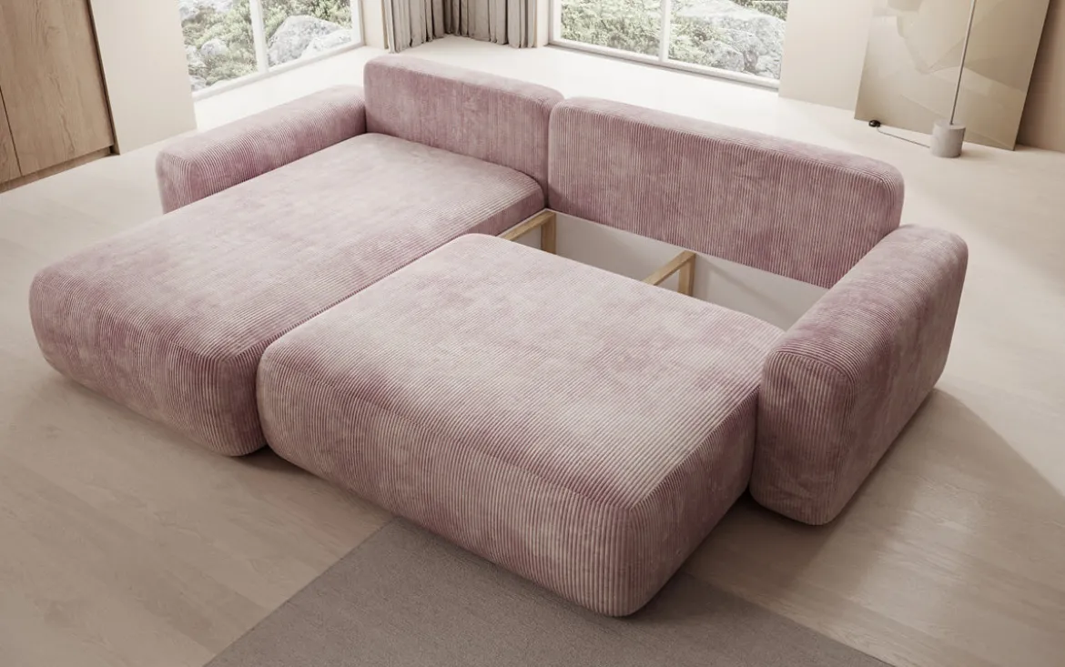 Designer Ecksofa Lola mit Schlaf- und Klappfunktion in Cord