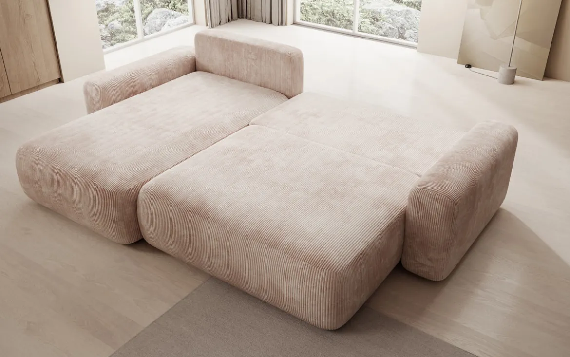 Designer Ecksofa Lola mit Schlaf- und Klappfunktion in Cord