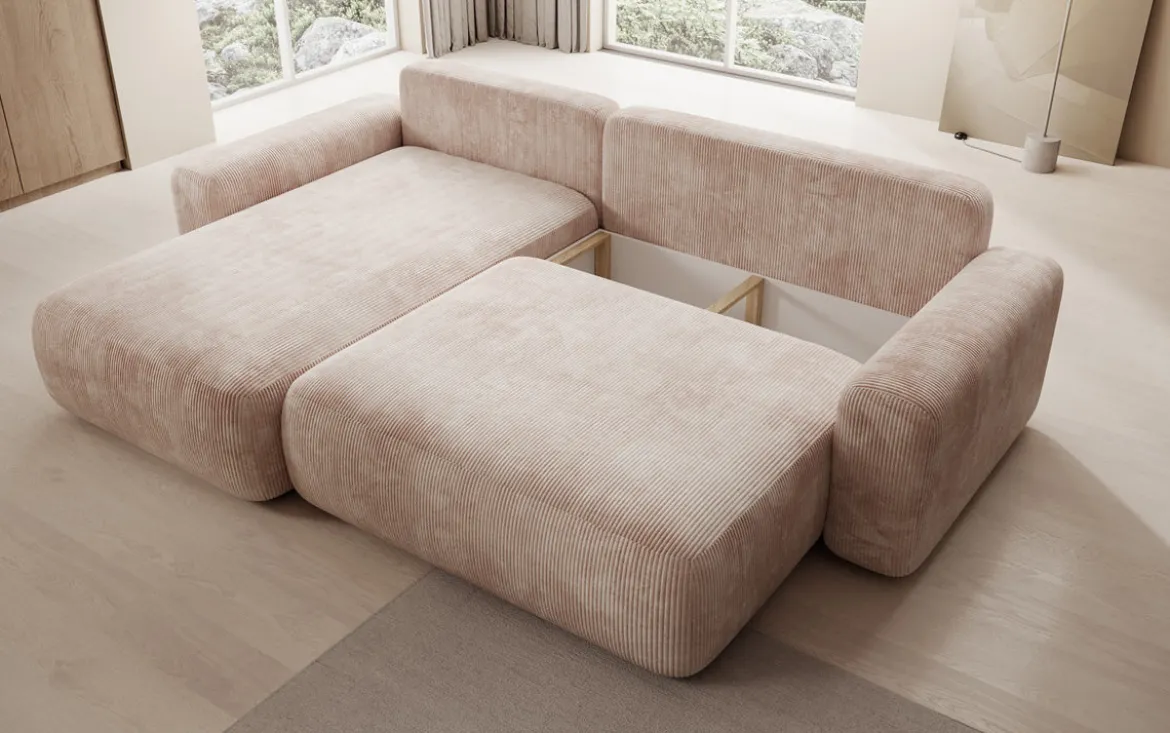 Designer Ecksofa Lola mit Schlaf- und Klappfunktion in Cord