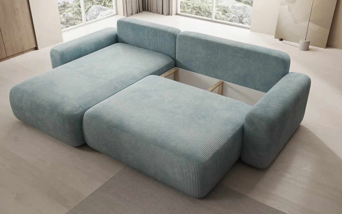 Designer Ecksofa Lola mit Schlaf- und Klappfunktion in Cord