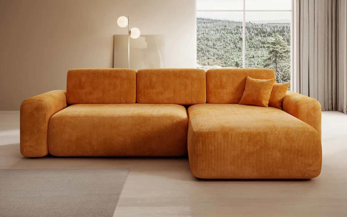 Designer Ecksofa Lola mit Schlaf- und Klappfunktion in Cord