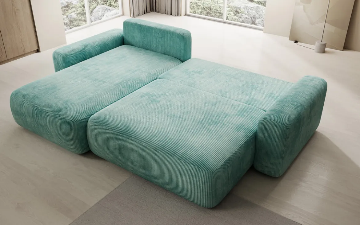 Designer Ecksofa Lola mit Schlaf- und Klappfunktion in Cord