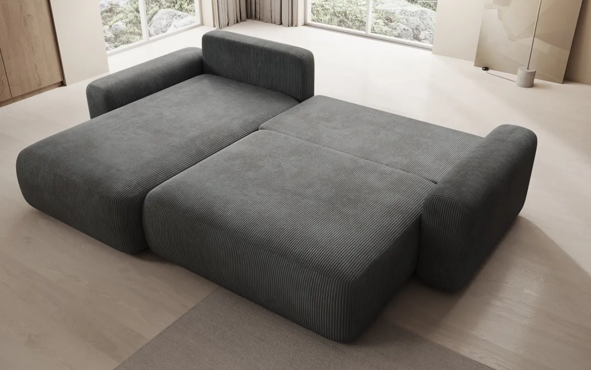 Designer Ecksofa Lola mit Schlaf- und Klappfunktion in Cord