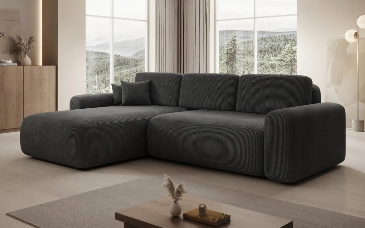 Designer Ecksofa Lola mit Schlaf- und Klappfunktion in Cord