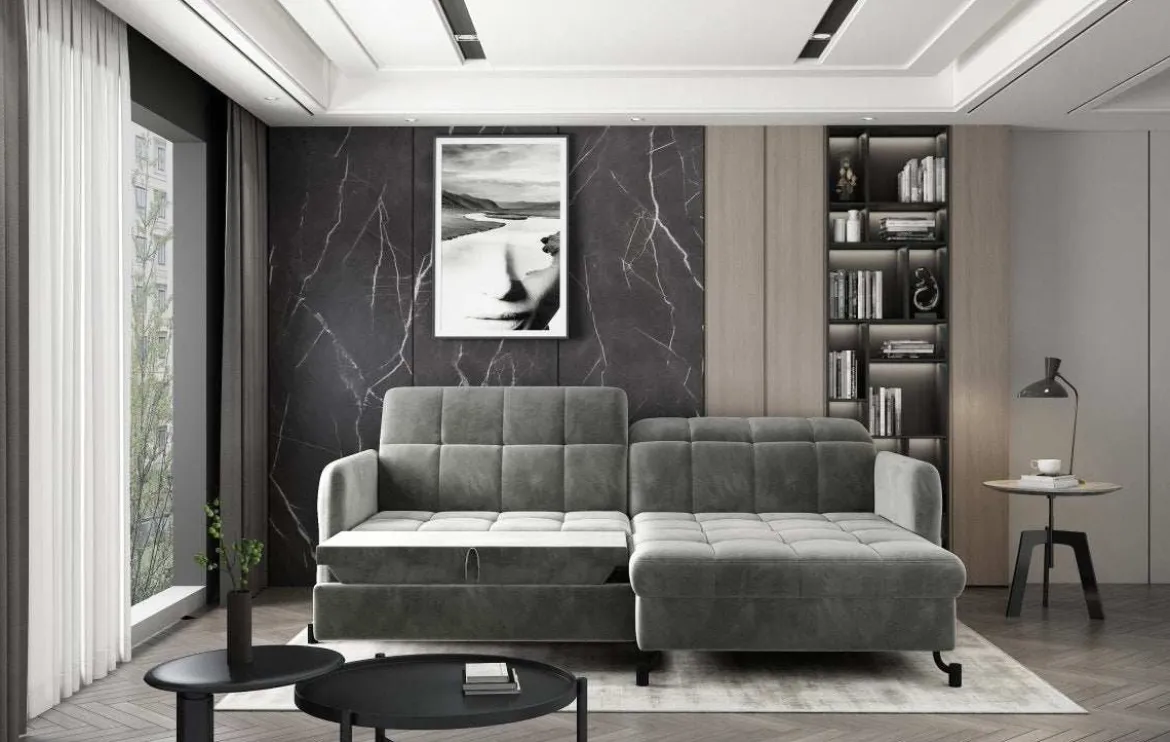 Designer Ecksofa Loria mit Schlaf- und Klappfunktion