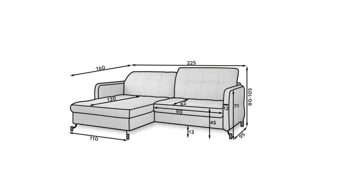 Designer Ecksofa Loria mit Schlaf- und Klappfunktion