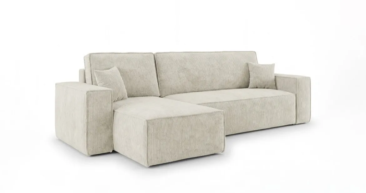 Designer Ecksofa Lunaro Mini mit Schlaf- und Klappfunktion in Cord