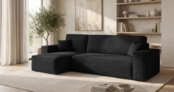 Designer Ecksofa Lunaro Mini mit Schlaf- und Klappfunktion in Cord