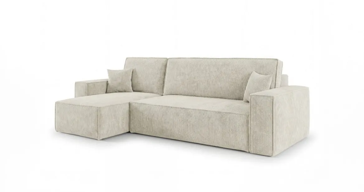 Designer Ecksofa Lunaro Mini mit Schlaf- und Klappfunktion in Cord