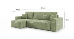 Designer Ecksofa Lunaro Mini mit Schlaf- und Klappfunktion in Cord