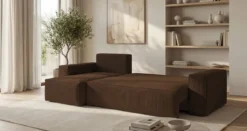 Designer Ecksofa Lunaro Mini mit Schlaf- und Klappfunktion in Cord