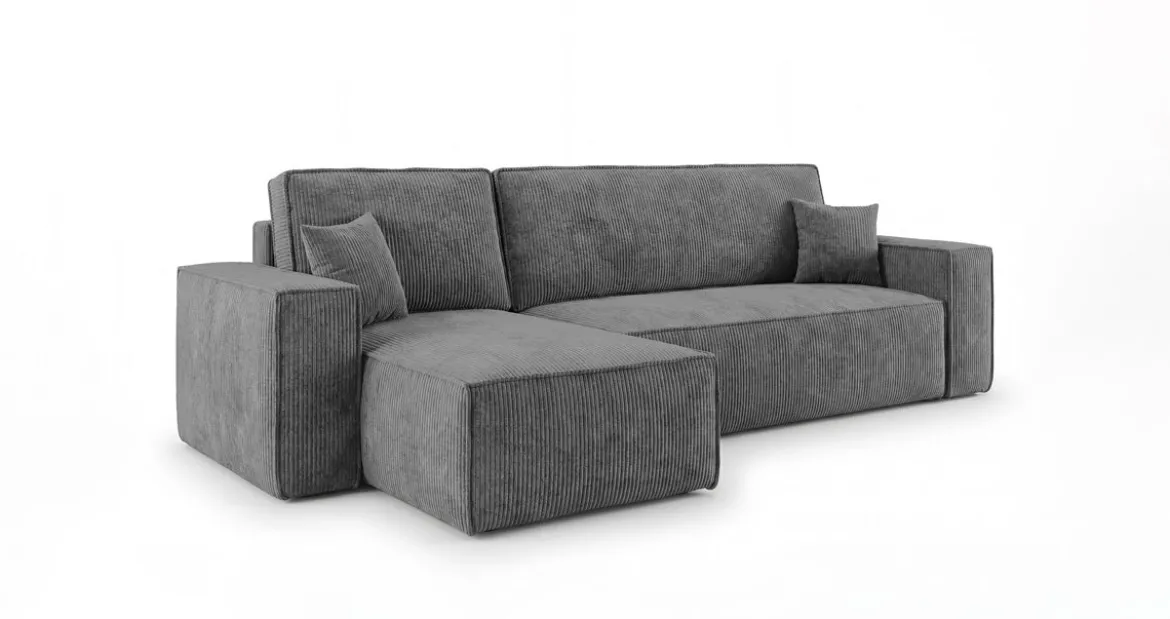 Designer Ecksofa Lunaro Mini mit Schlaf- und Klappfunktion in Cord