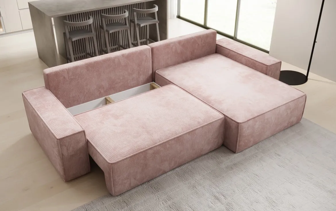 Designer Ecksofa Lunaro mit Schlaf- und Klappfunktion in Cord