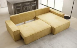 Designer Ecksofa Lunaro mit Schlaf- und Klappfunktion in Cord